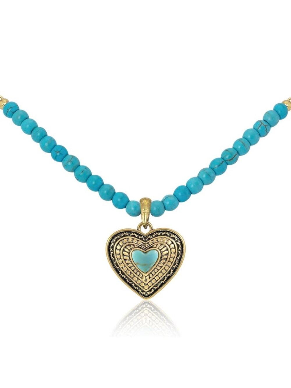 Women's Turquoise Western Gold Plated Wrangler Heart Turquoise Pendant Necklace